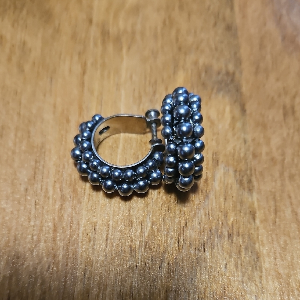 Silver Beaded Hoop Earrings